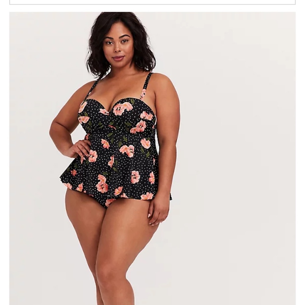 Torrid Black Floral Swim Top - Picture 2 of 7